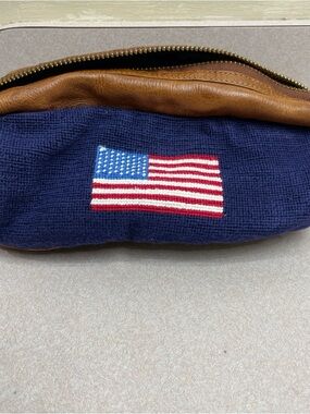 Smathers & Branson USA Flag Needlepoint Leather Dopp Kit Toiletry Bag Travel